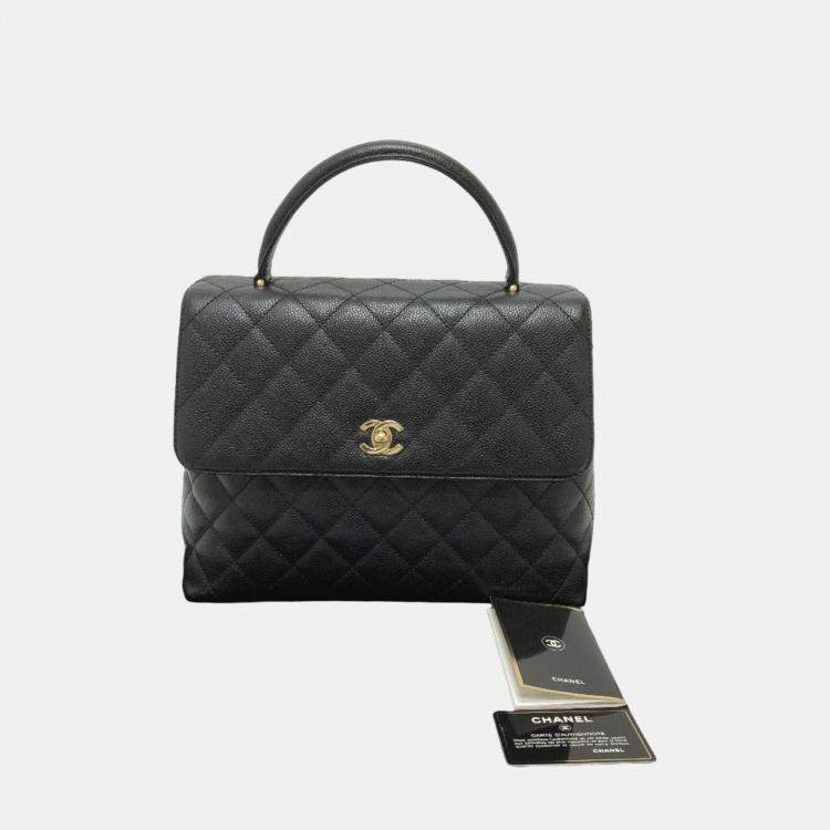 Pre Owned Chanel Black Leather  Kelly Top Handle Bags