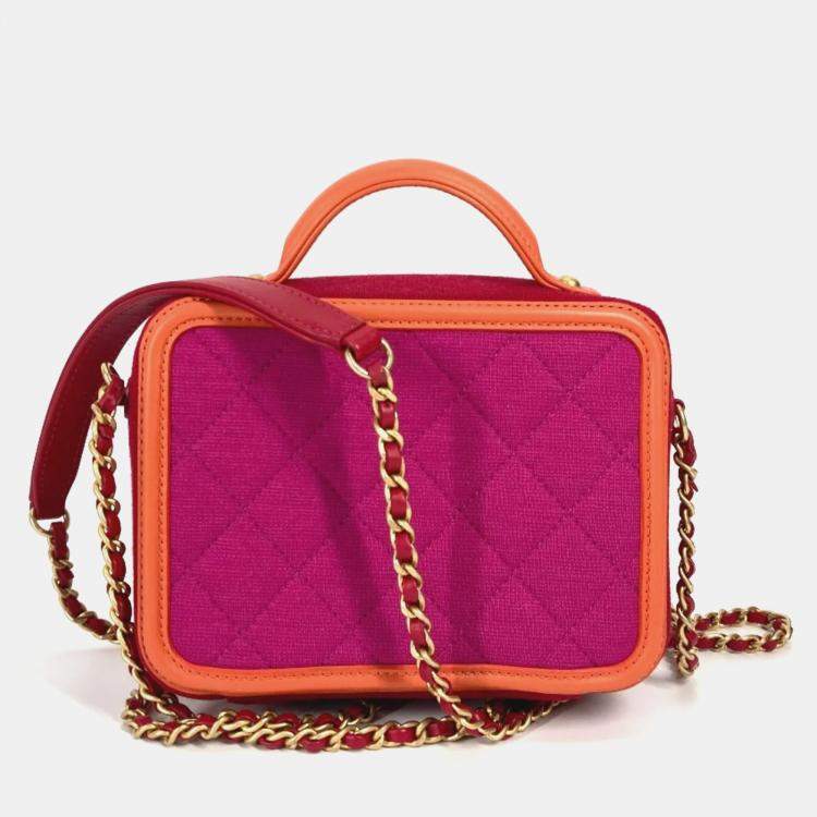 Pre Owned Chanel Multicolour Quilted Jersey Small Filigree Vanity Case 
