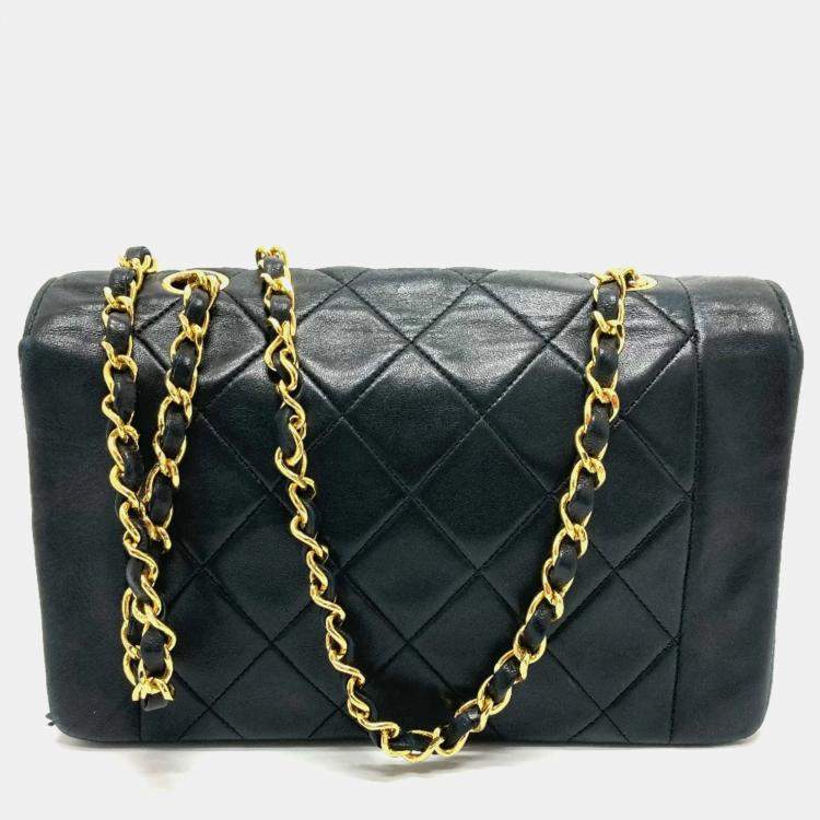 Pre Owned Chanel Black Leather Quilted Vintage Diana Flap Shoulder Bag