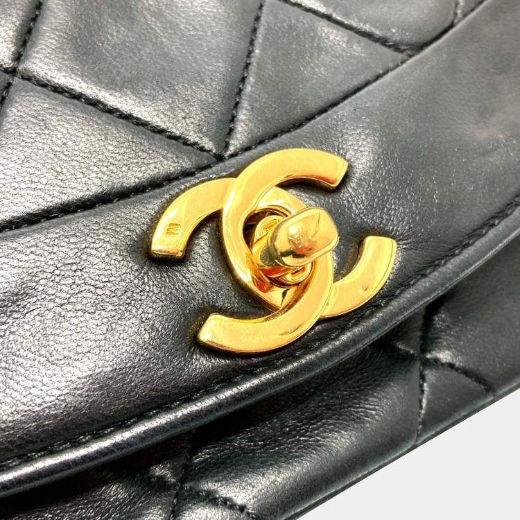 Pre Owned Chanel Black Leather Quilted Vintage Diana Flap Shoulder Bag