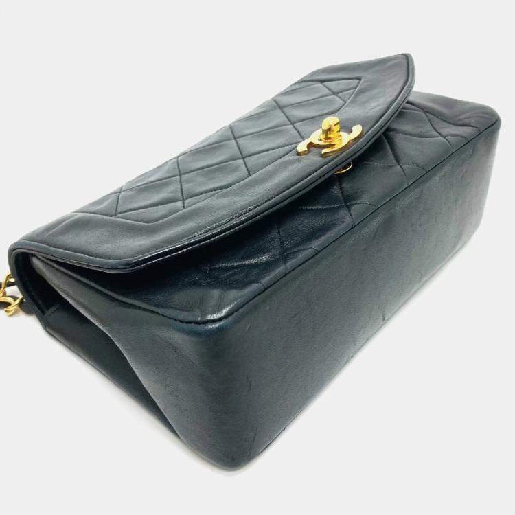 Pre Owned Chanel Black Leather Quilted Vintage Diana Flap Shoulder Bag