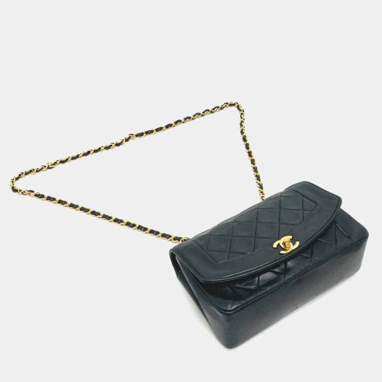 Pre Owned Chanel Black Leather Quilted Vintage Diana Flap Shoulder Bag
