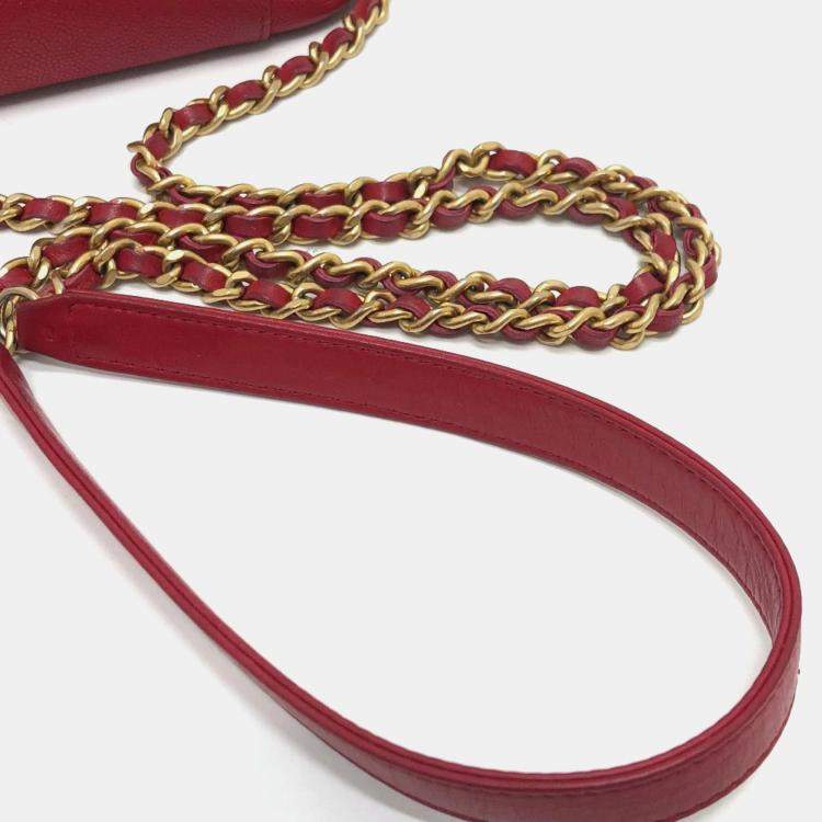 Pre Owned Chanel Red Leather Small Filigree Shoulder Bag