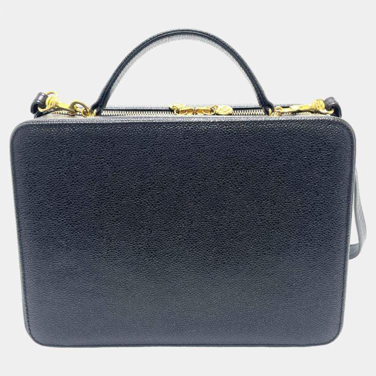 Pre Owned Chanel Black Leather CC Filigree Top Handle Bag