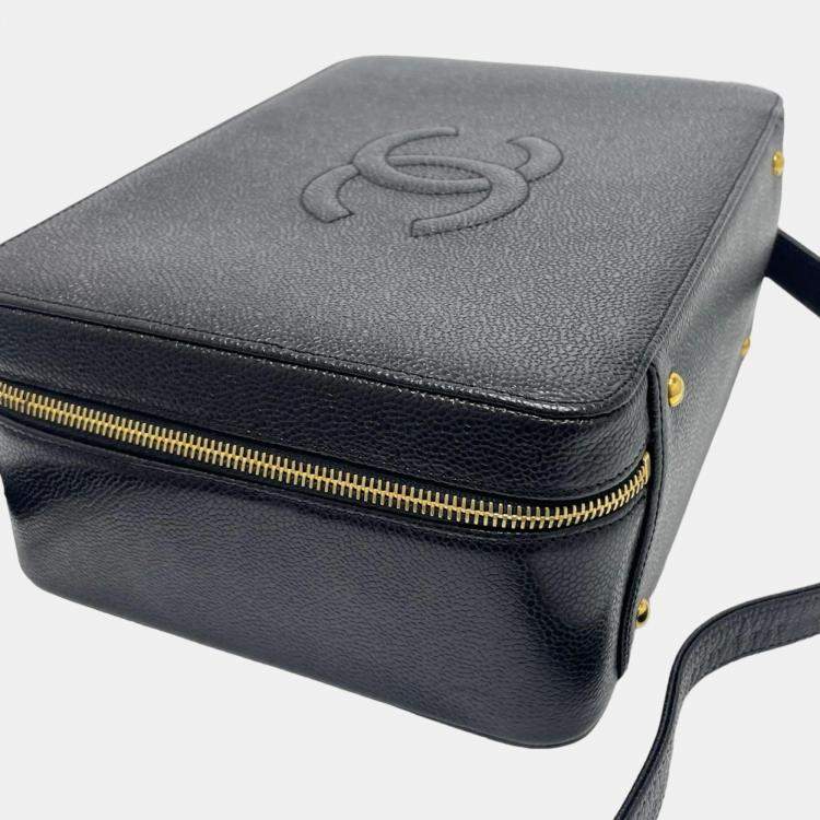 Pre Owned Chanel Black Leather CC Filigree Top Handle Bag