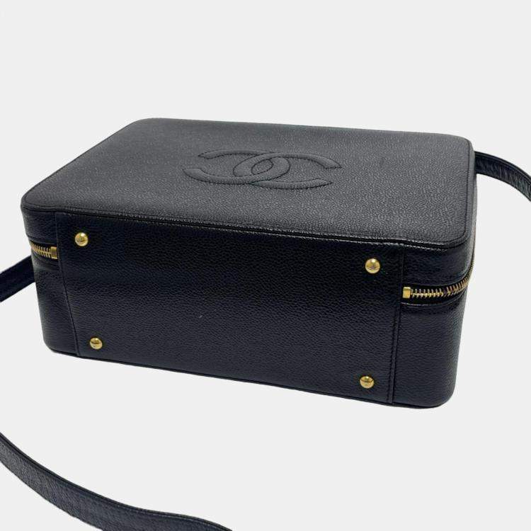 Pre Owned Chanel Black Leather CC Filigree Top Handle Bag