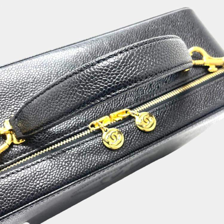 Pre Owned Chanel Black Leather CC Filigree Top Handle Bag