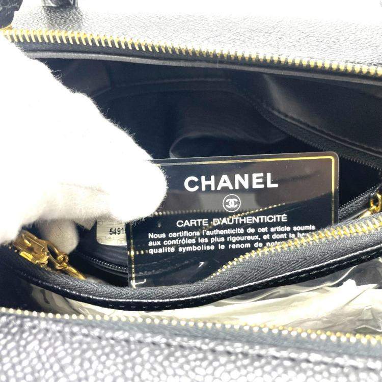 Pre Owned Chanel Black Leather CC Filigree Top Handle Bag