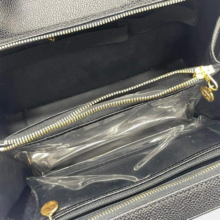 Pre Owned Chanel Black Leather CC Filigree Top Handle Bag