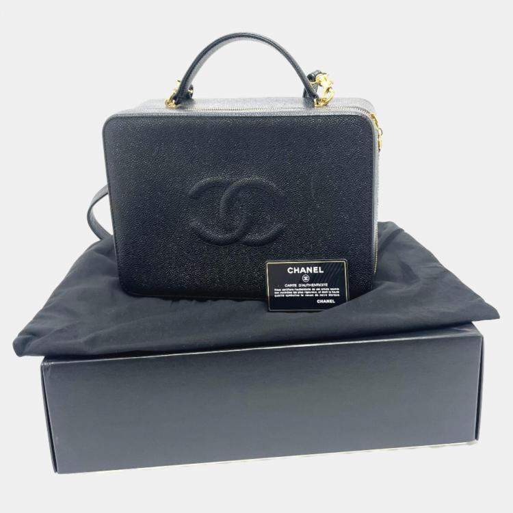 Pre Owned Chanel Black Leather CC Filigree Top Handle Bag