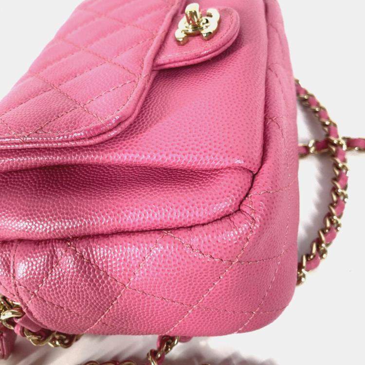 Pre Owned Chanel Pink Caviar Quilted CC Day Camera Case 