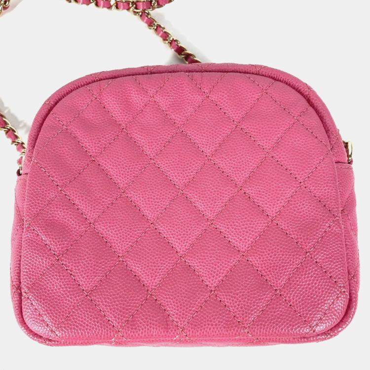 Pre Owned Chanel Pink Caviar Quilted CC Day Camera Case 