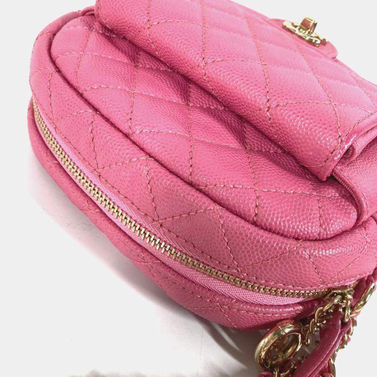 Pre Owned Chanel Pink Caviar Quilted CC Day Camera Case 
