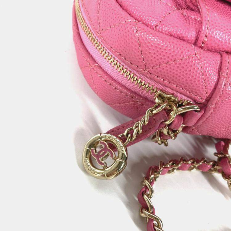 Pre Owned Chanel Pink Caviar Quilted CC Day Camera Case 