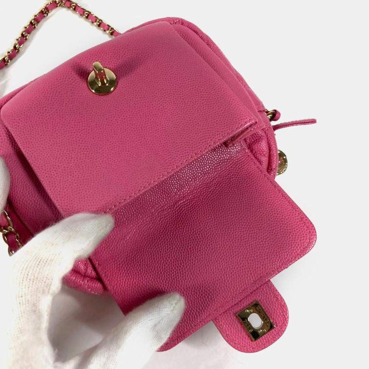 Pre Owned Chanel Pink Caviar Quilted CC Day Camera Case 