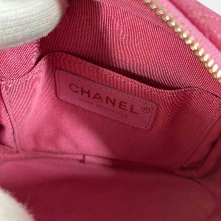 Pre Owned Chanel Pink Caviar Quilted CC Day Camera Case 
