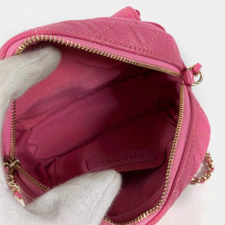 Pre Owned Chanel Pink Caviar Quilted CC Day Camera Case 