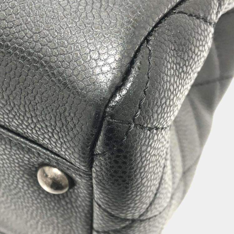 Pre Owned Chanel Black Caviar Large Woven Chain Shopping Tote Bag
