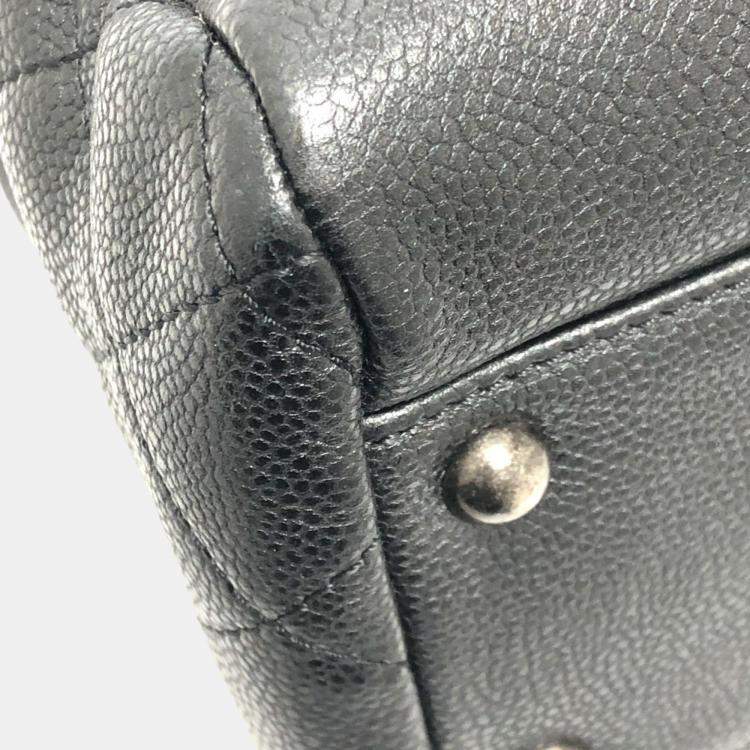 Pre Owned Chanel Black Caviar Large Woven Chain Shopping Tote Bag