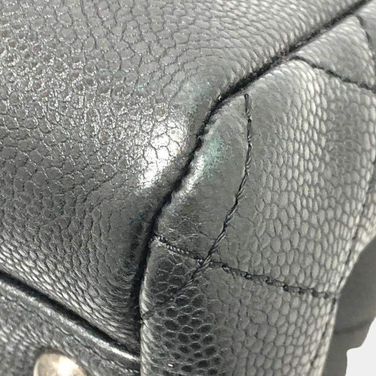 Pre Owned Chanel Black Caviar Large Woven Chain Shopping Tote Bag