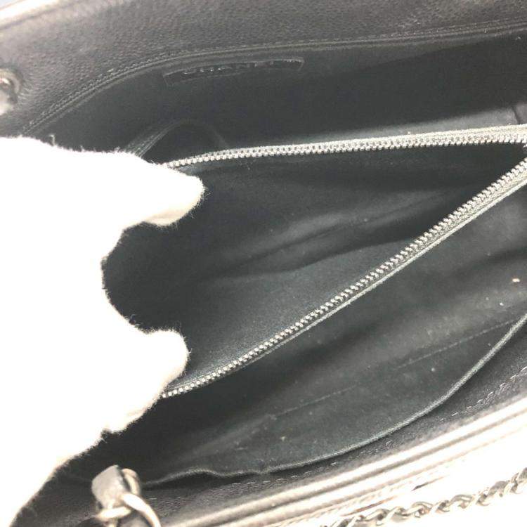 Pre Owned Chanel Black Caviar Large Woven Chain Shopping Tote Bag