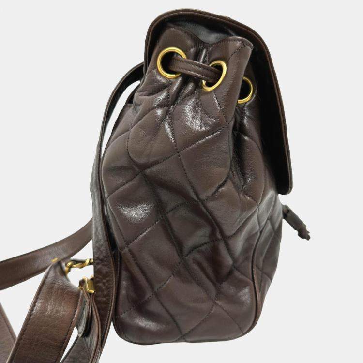 Pre Owned Chanel Brown Leather Vintage CC Backpack Bag