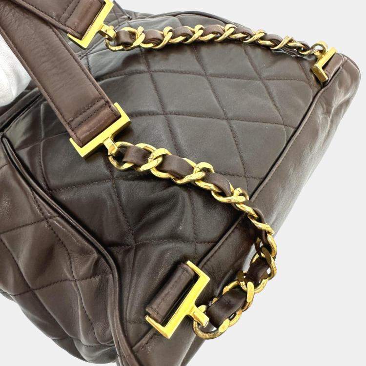 Pre Owned Chanel Brown Leather Vintage CC Backpack Bag