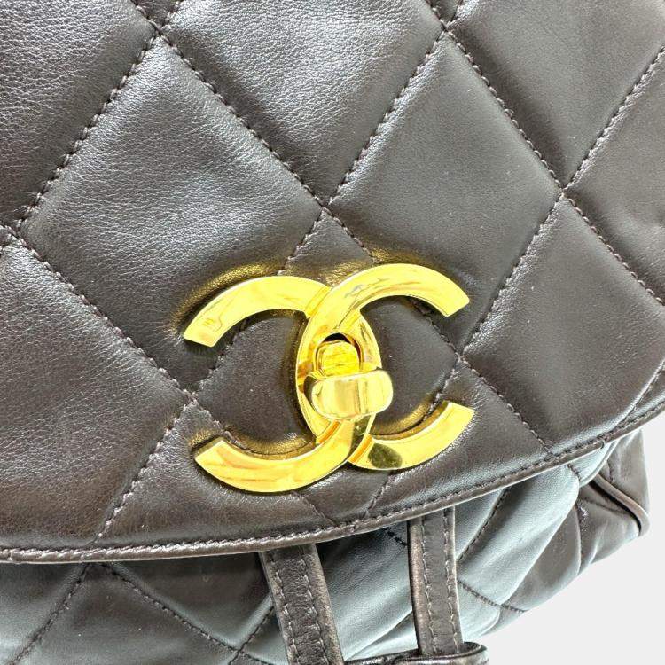 Pre Owned Chanel Brown Leather Vintage CC Backpack Bag