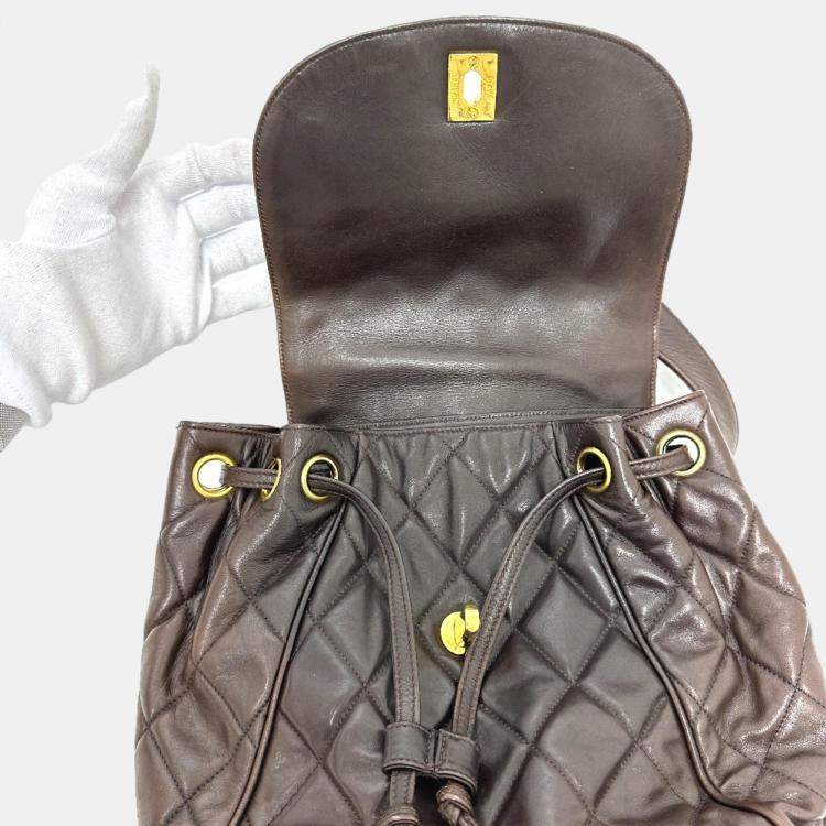 Pre Owned Chanel Brown Leather Vintage CC Backpack Bag