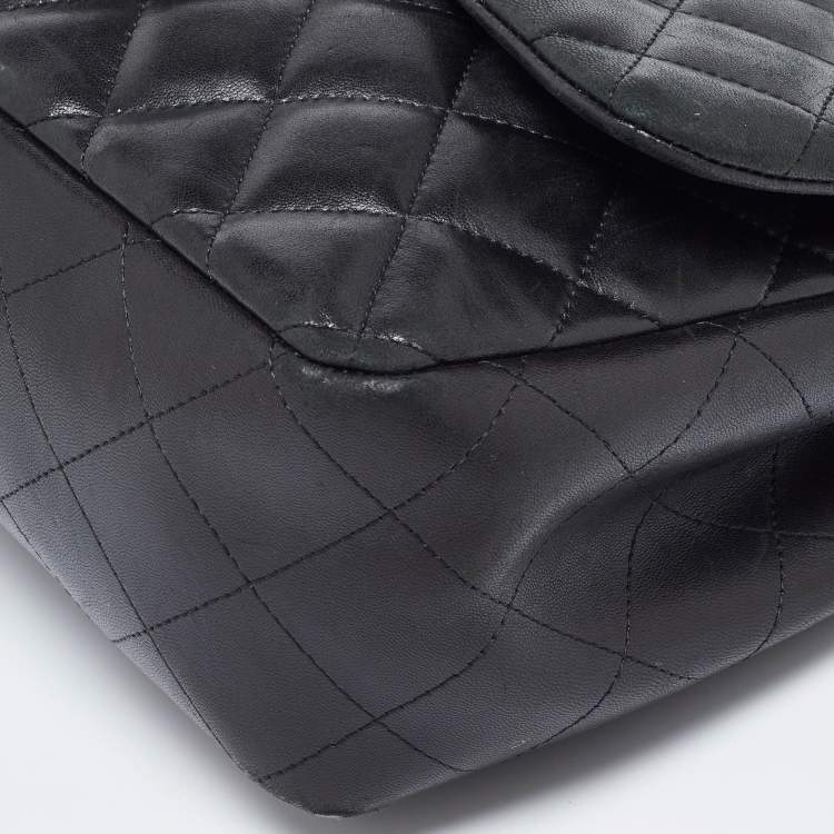 Pre Owned Chanel Black Quilted Leather Jumbo Classic Double Flap Bag