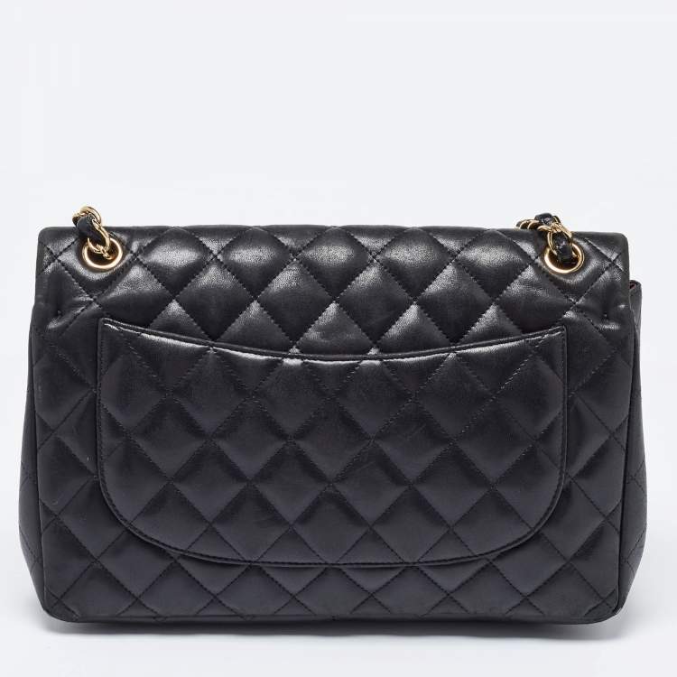 Pre Owned Chanel Black Quilted Leather Jumbo Classic Double Flap Bag
