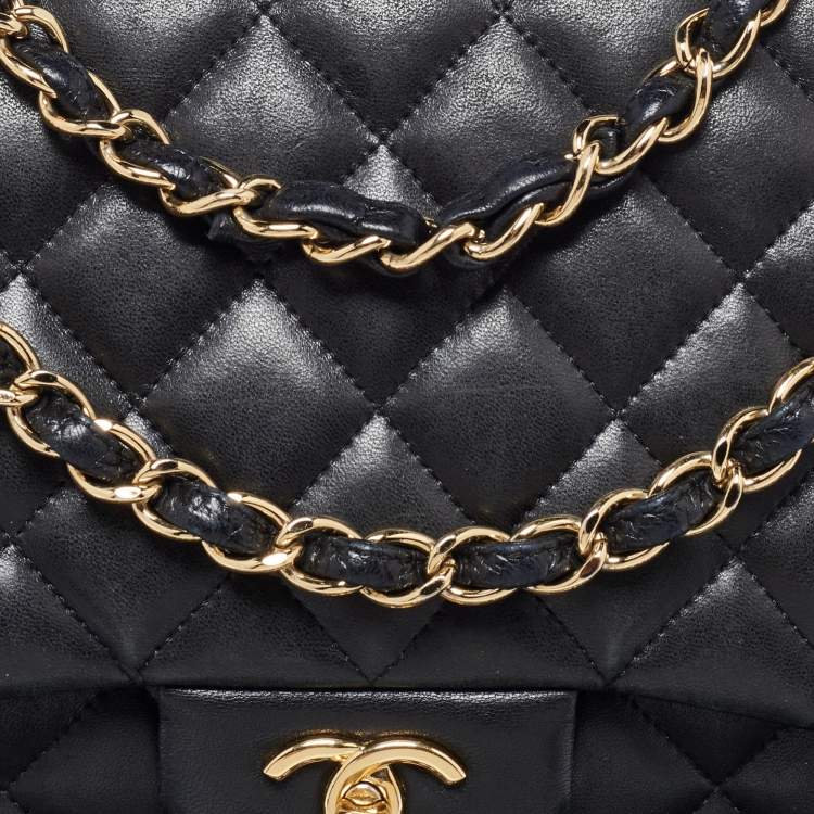 Pre Owned Chanel Black Quilted Leather Jumbo Classic Double Flap Bag