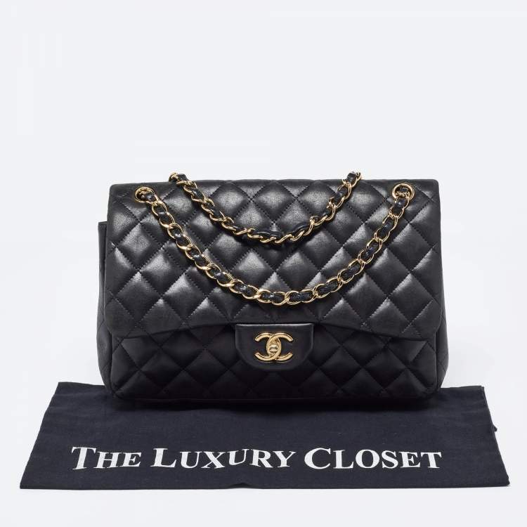 Pre Owned Chanel Black Quilted Leather Jumbo Classic Double Flap Bag