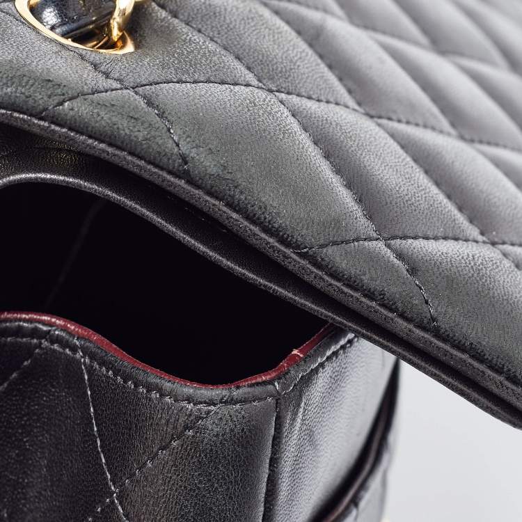 Pre Owned Chanel Black Quilted Leather Jumbo Classic Double Flap Bag