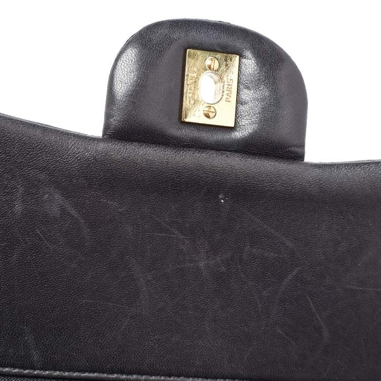 Pre Owned Chanel Black Quilted Leather Jumbo Classic Double Flap Bag