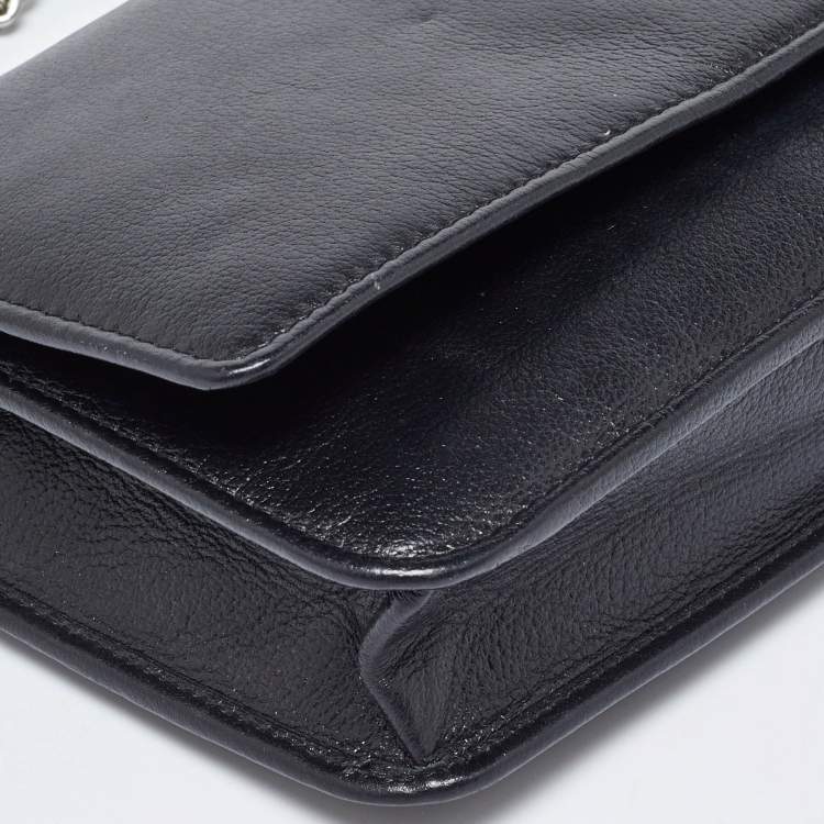 مملوكة مسبقًا Chanel Black Leather CC Jacket Embossed Leather Wallet on Chain