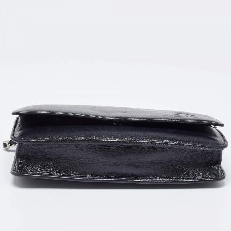 مملوكة مسبقًا Chanel Black Leather CC Jacket Embossed Leather Wallet on Chain