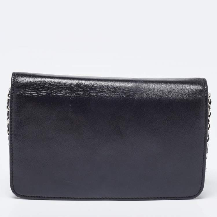 مملوكة مسبقًا Chanel Black Leather CC Jacket Embossed Leather Wallet on Chain