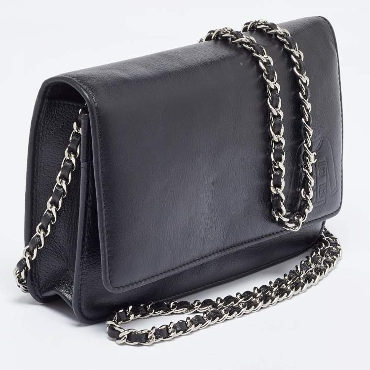 مملوكة مسبقًا Chanel Black Leather CC Jacket Embossed Leather Wallet on Chain