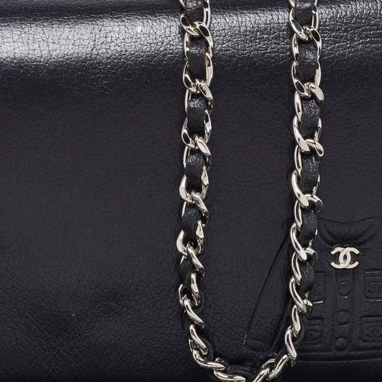 مملوكة مسبقًا Chanel Black Leather CC Jacket Embossed Leather Wallet on Chain