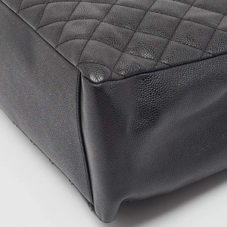 Pre Owned Chanel Black Quilted Caviar Leather GST Shopper Tote