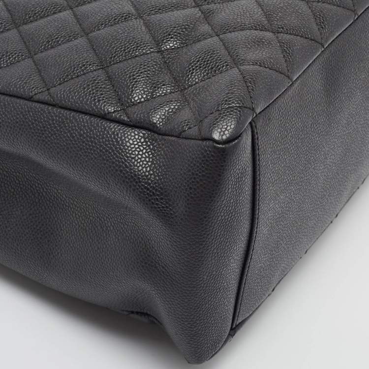 Pre Owned Chanel Black Quilted Caviar Leather GST Shopper Tote