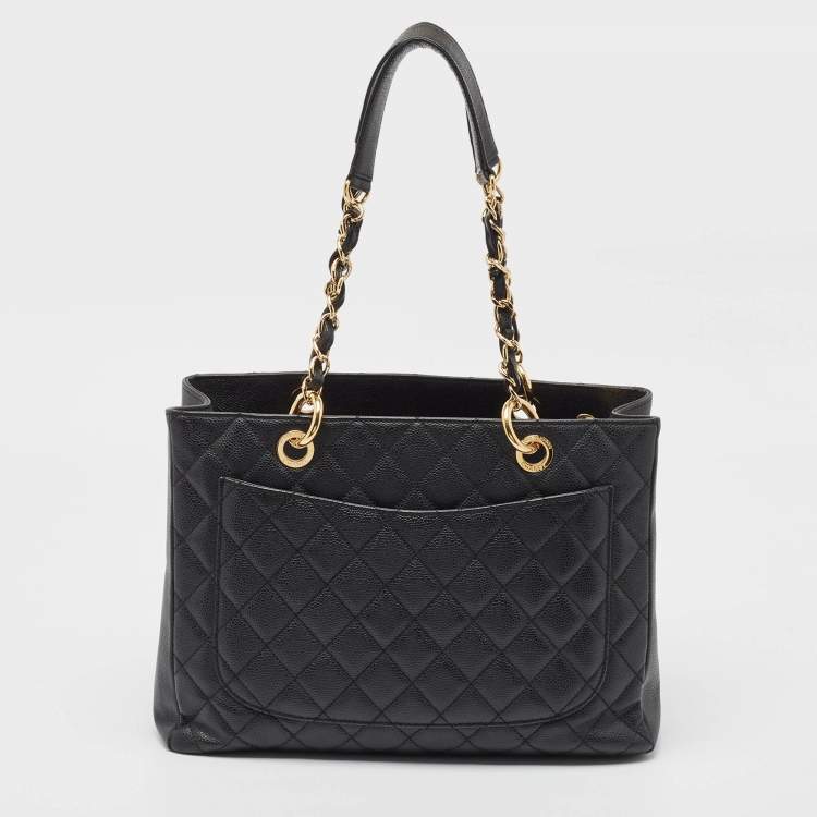 Pre Owned Chanel Black Quilted Caviar Leather GST Shopper Tote