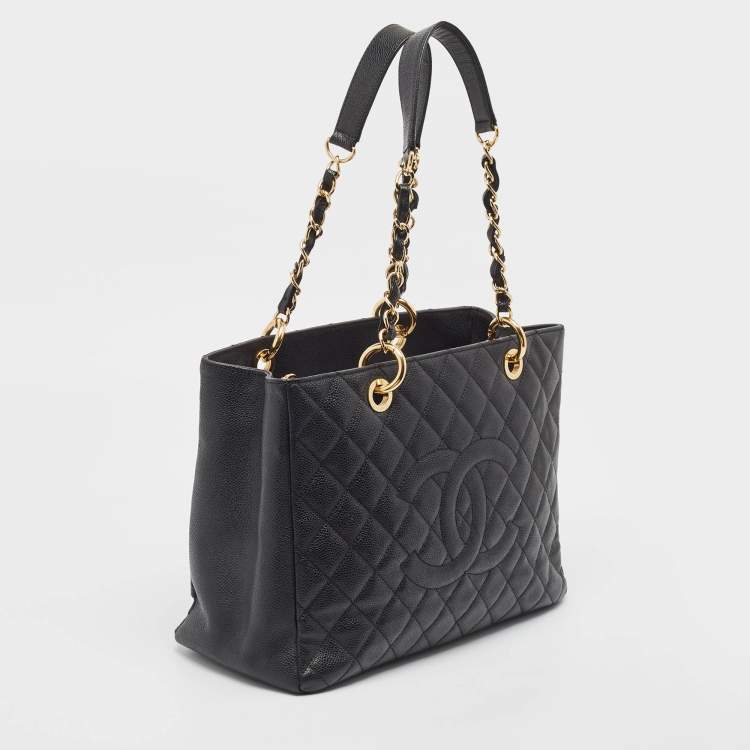 Pre Owned Chanel Black Quilted Caviar Leather GST Shopper Tote