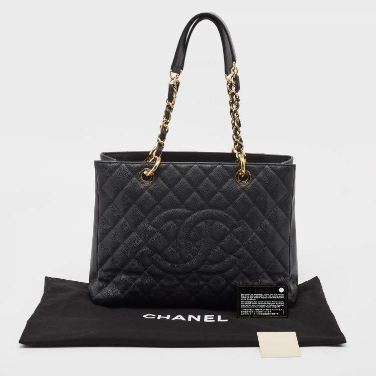 Pre Owned Chanel Black Quilted Caviar Leather GST Shopper Tote