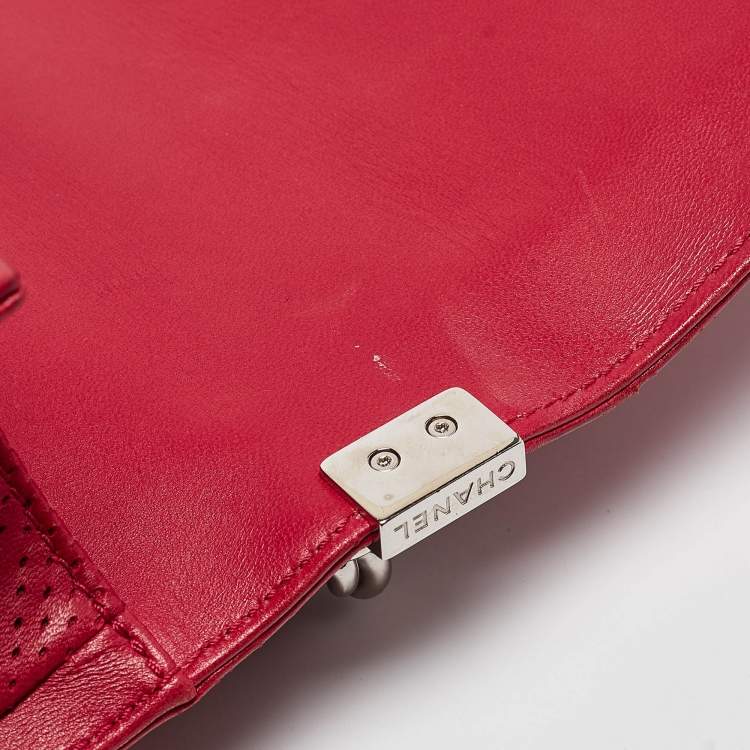 Pre Owned Chanel Red Quilted Perforated Leather New Medium Boy Bag