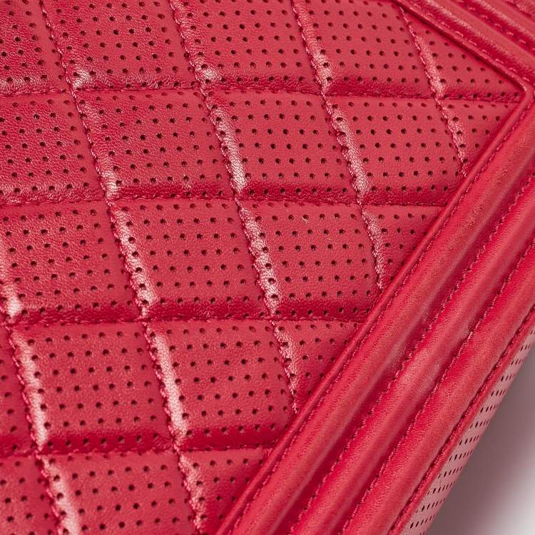 Pre Owned Chanel Red Quilted Perforated Leather New Medium Boy Bag