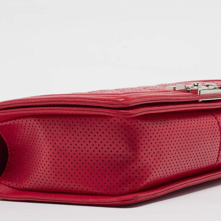Pre Owned Chanel Red Quilted Perforated Leather New Medium Boy Bag