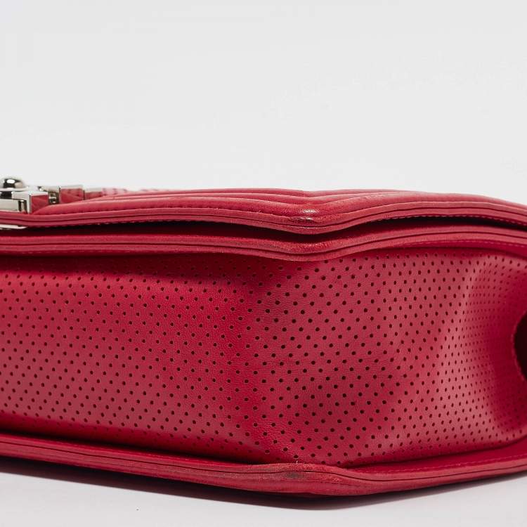 Pre Owned Chanel Red Quilted Perforated Leather New Medium Boy Bag