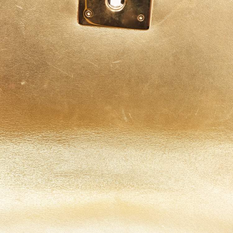 Pre Owned Chanel Gold Woven Embossed Leather Medium Boy Flap Bag